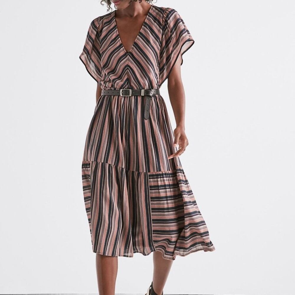 Lucky Brand Maggie Striped Dress in Pink and Navy Blue Women’s Flutter Sleeve XS